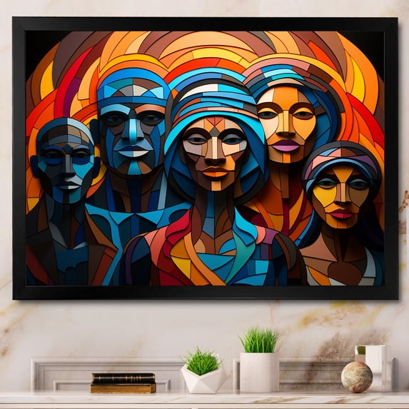 Designart "Ancestral Legacy in Blue African Heritage III" People Framed Wall Art Decor - Global Blue African American Art Living Room Framed Canvas Art