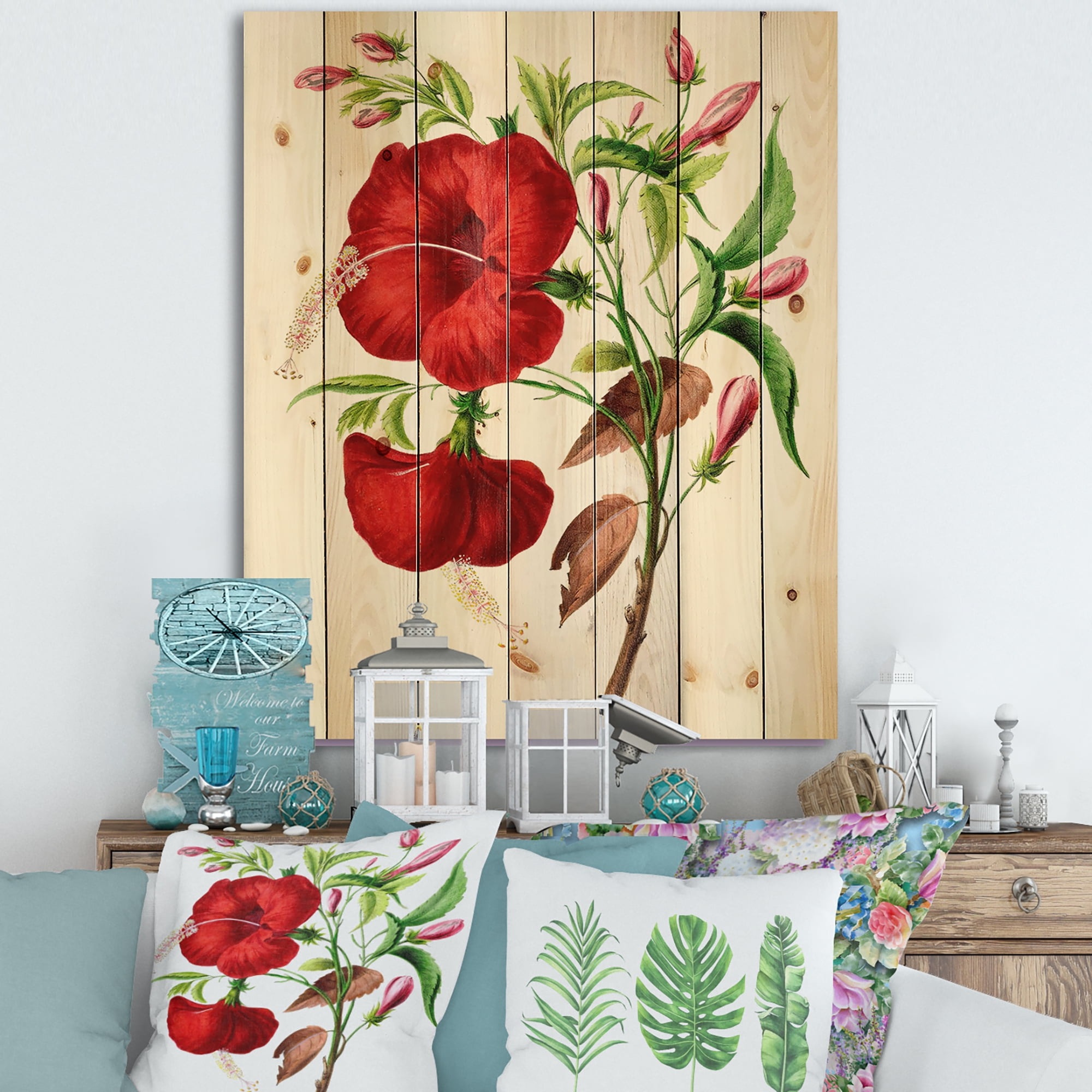 Designart 'Ancient American Flora I' Traditional Print on Natural Pine Wood