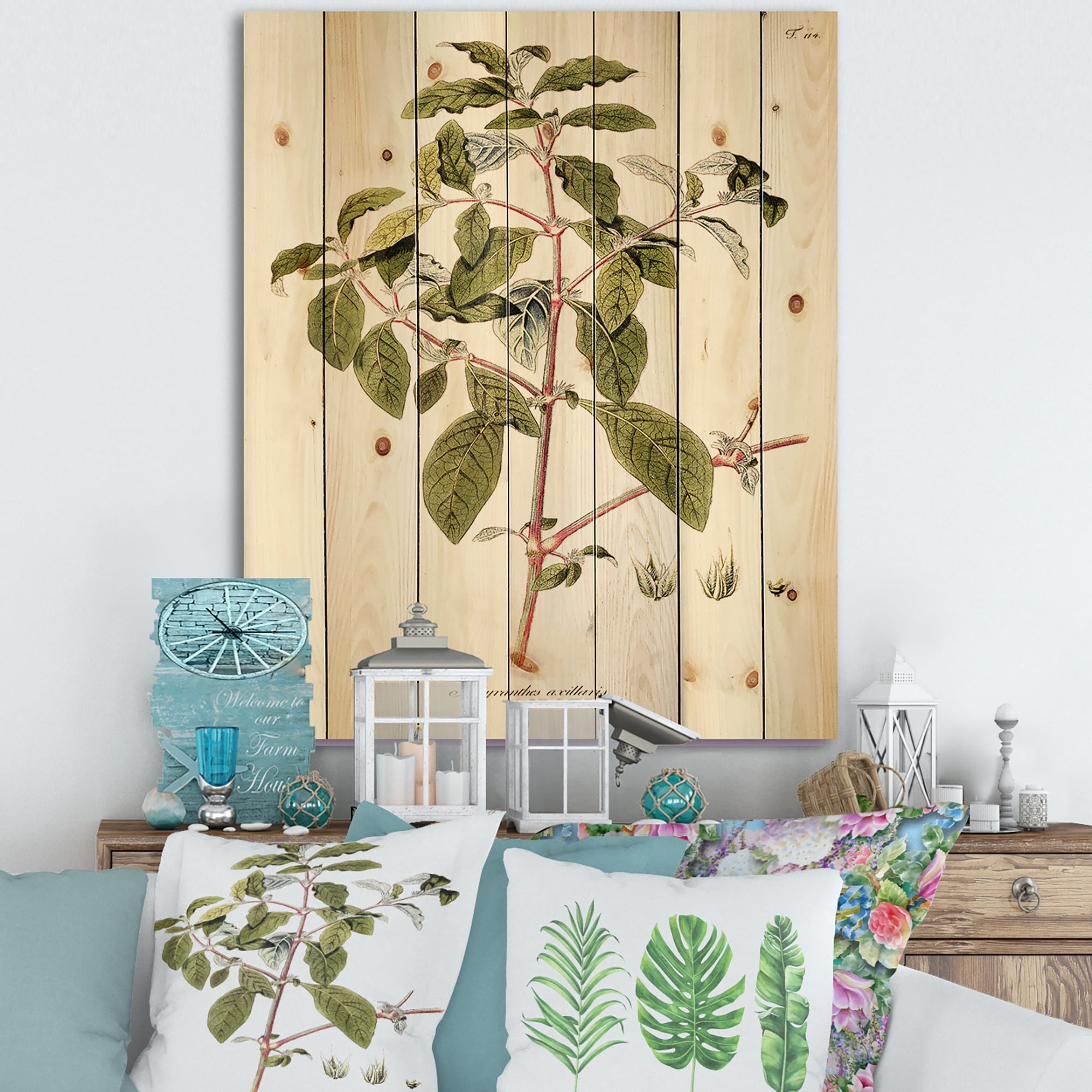Designart 'Ancient American Flora IV' Traditional Print on Natural Pine Wood