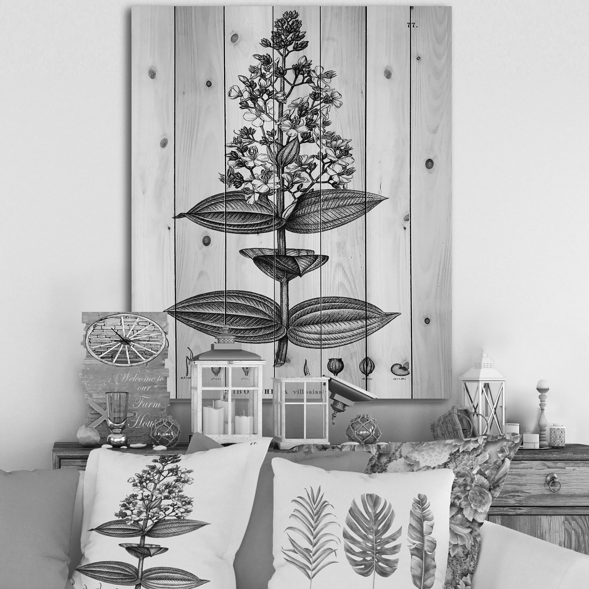 Designart 'Ancient American Flora VI' Traditional Print on Natural Pine Wood