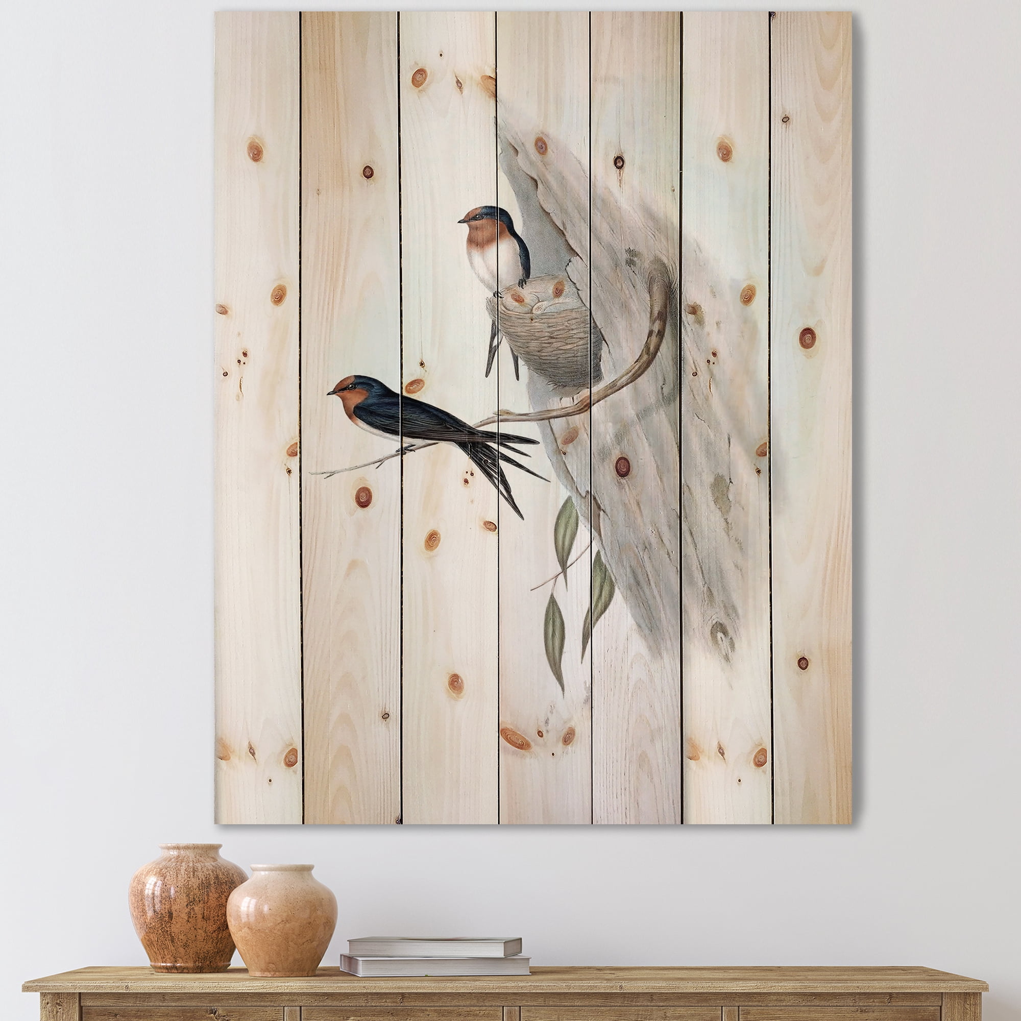 Designart 'Ancient Australian Bird Illustrations II' Traditional Print on Natural Pine Wood