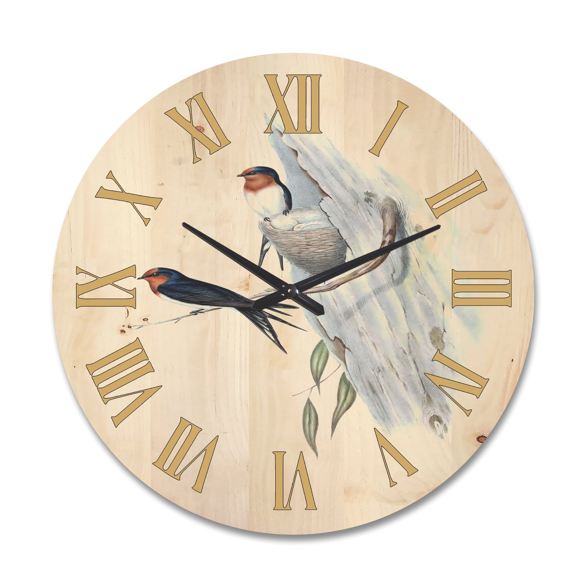 Designart 'Ancient Australian Bird Illustrations II' Traditional Wood Wall Clock
