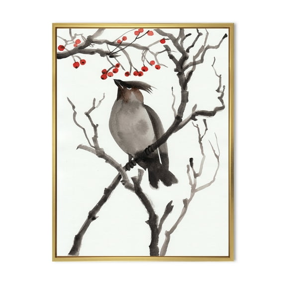 Designart 'Ancient Australian Bird Illustrations III' Traditional Framed Canvas Wall Art Print