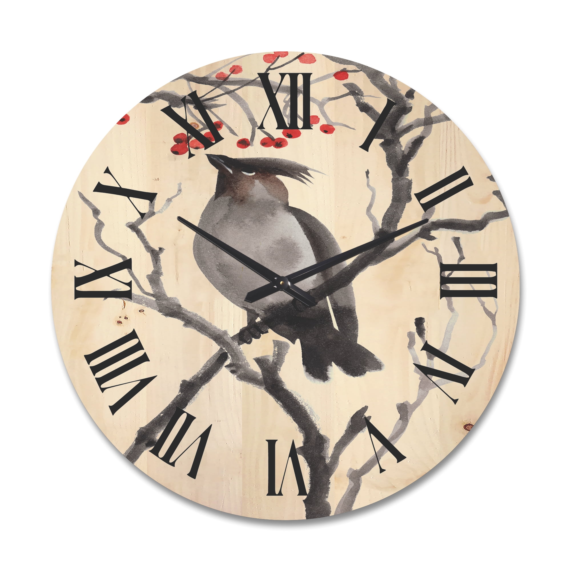 Designart 'Ancient Australian Bird Illustrations III' Traditional Wood Wall Clock