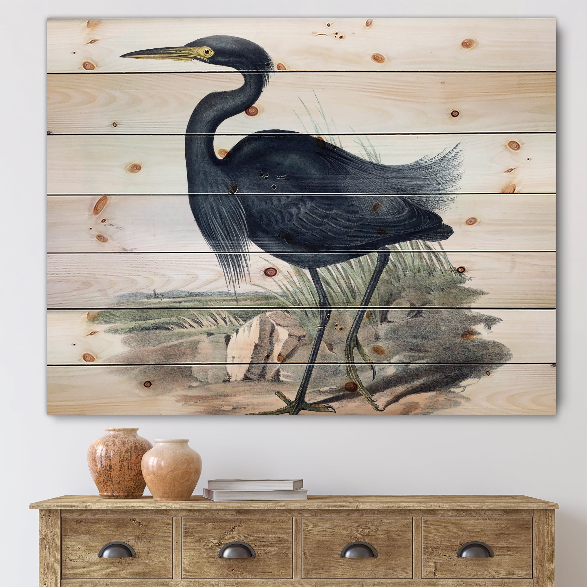 Designart 'Ancient Australian Birds III' Traditional Print on Natural Pine Wood