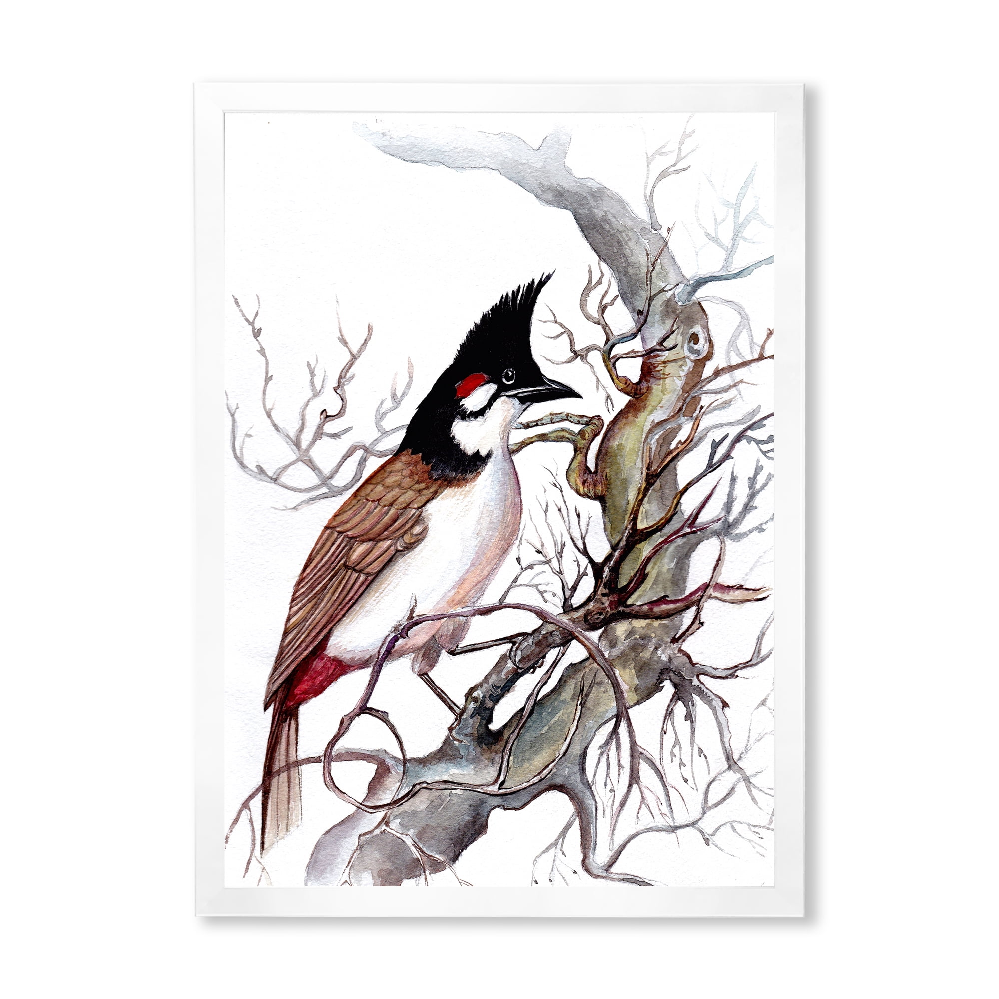Designart 'Ancient Beautiful Bird On A Branch' Traditional Framed Art Print