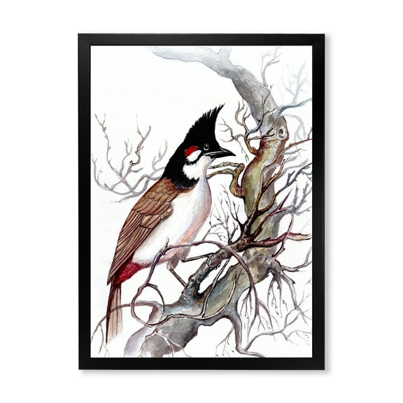 Designart 'Ancient Beautiful Bird On A Branch' Traditional Framed Art Print