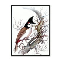 Designart 'Ancient Beautiful Bird On A Branch' Traditional Framed Canvas Wall Art Print