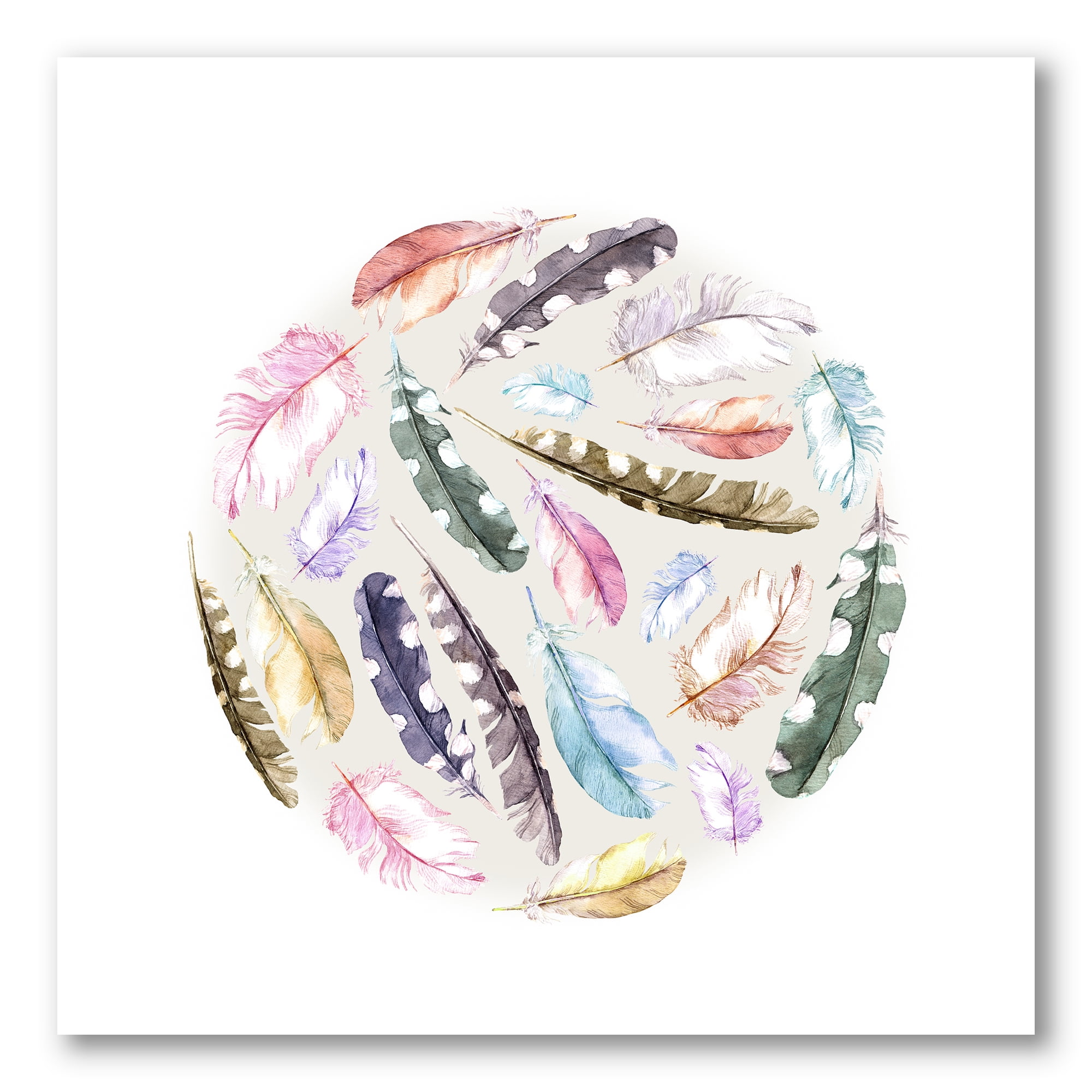 Designart ' Ancient Bird Feathers In Circle ' Traditional Canvas Wall Art Print