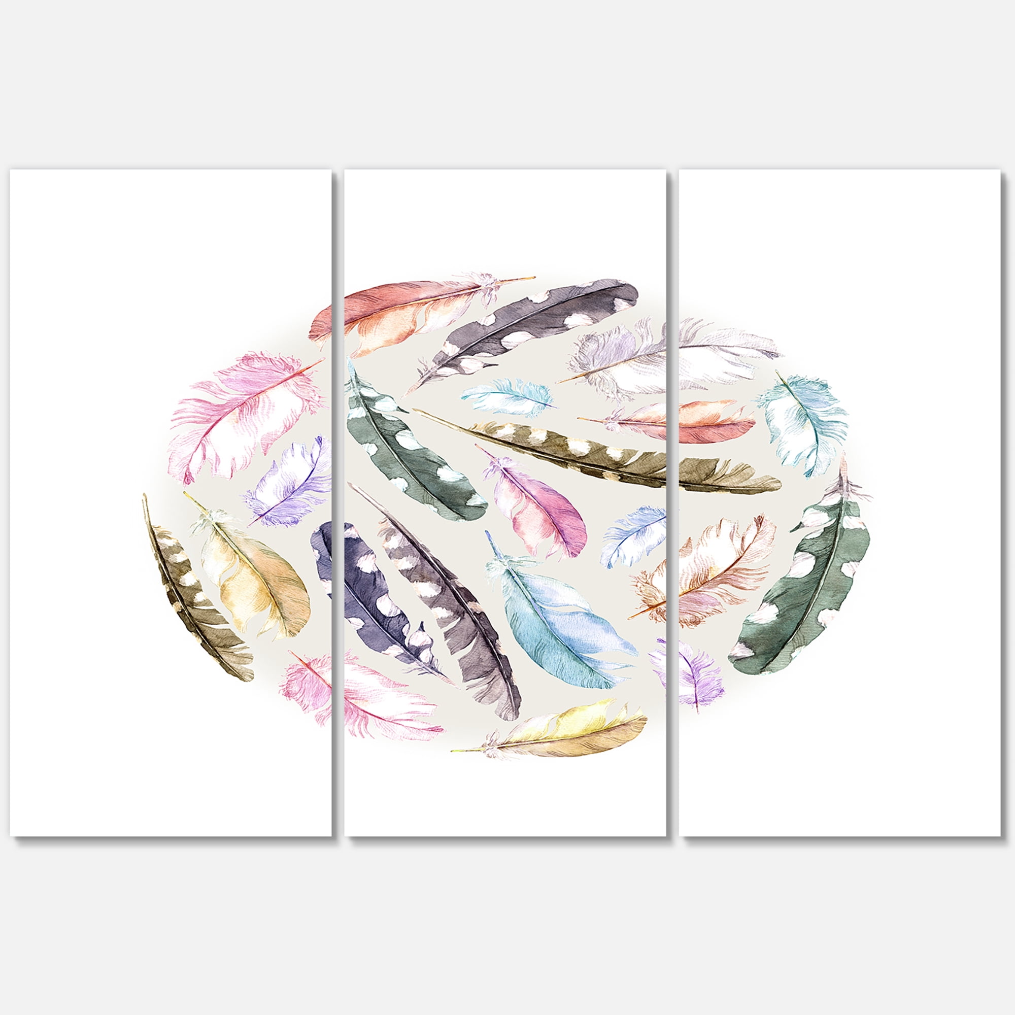 Designart ' Ancient Bird Feathers In Circle ' Traditional Canvas Wall Art Print