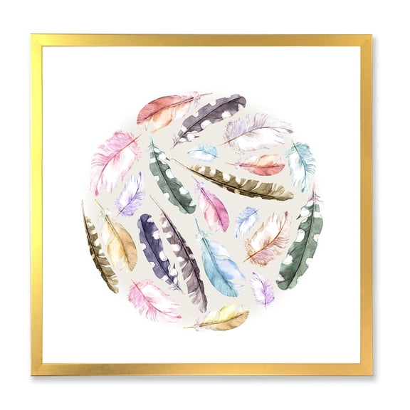 Designart 'Ancient Bird Feathers In Circle' Traditional Framed Art Print