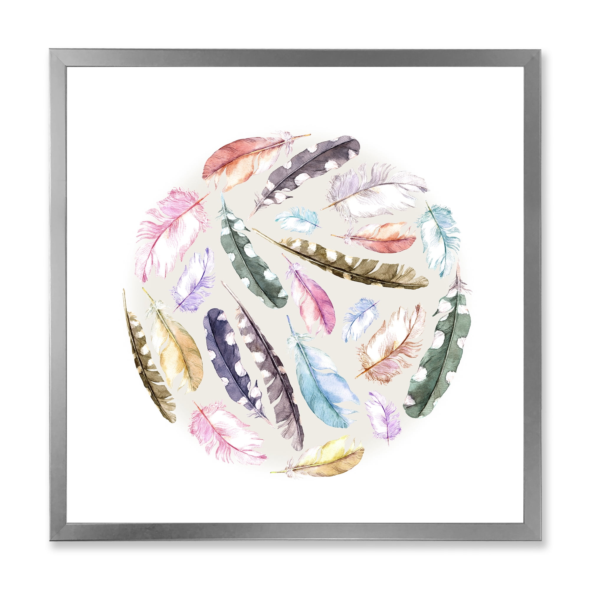 Designart 'Ancient Bird Feathers In Circle' Traditional Framed Art Print