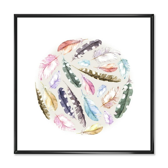 Designart 'Ancient Bird Feathers In Circle' Traditional Framed Canvas Wall Art Print
