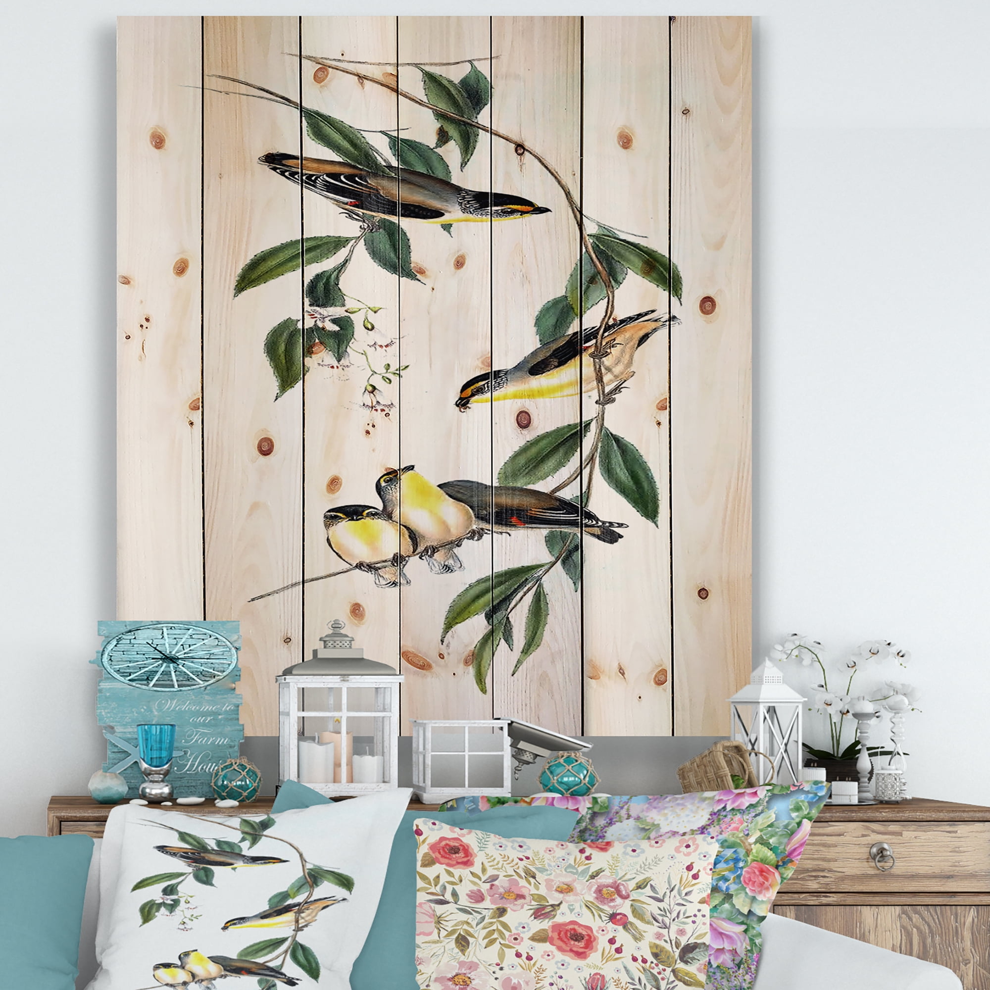 Designart 'Ancient Bird III' Traditional Print on Natural Pine Wood
