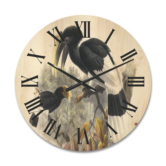 Designart 'Ancient Bird Illustration I' Traditional Wood Wall Clock