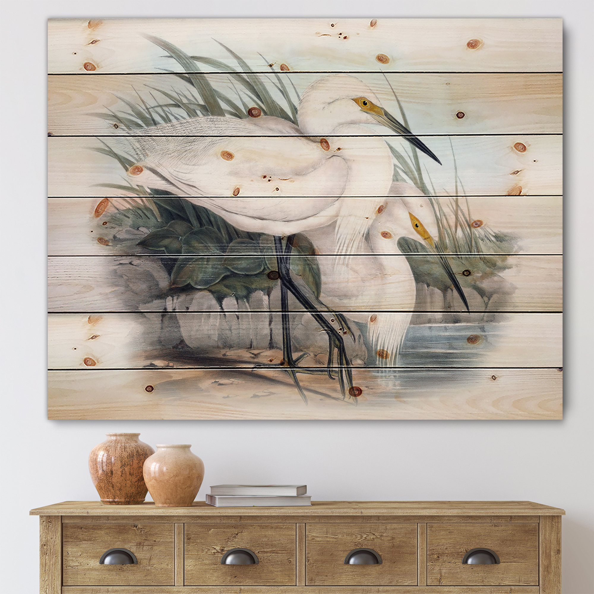 Designart 'Ancient Bird Life I' Traditional Print on Natural Pine Wood