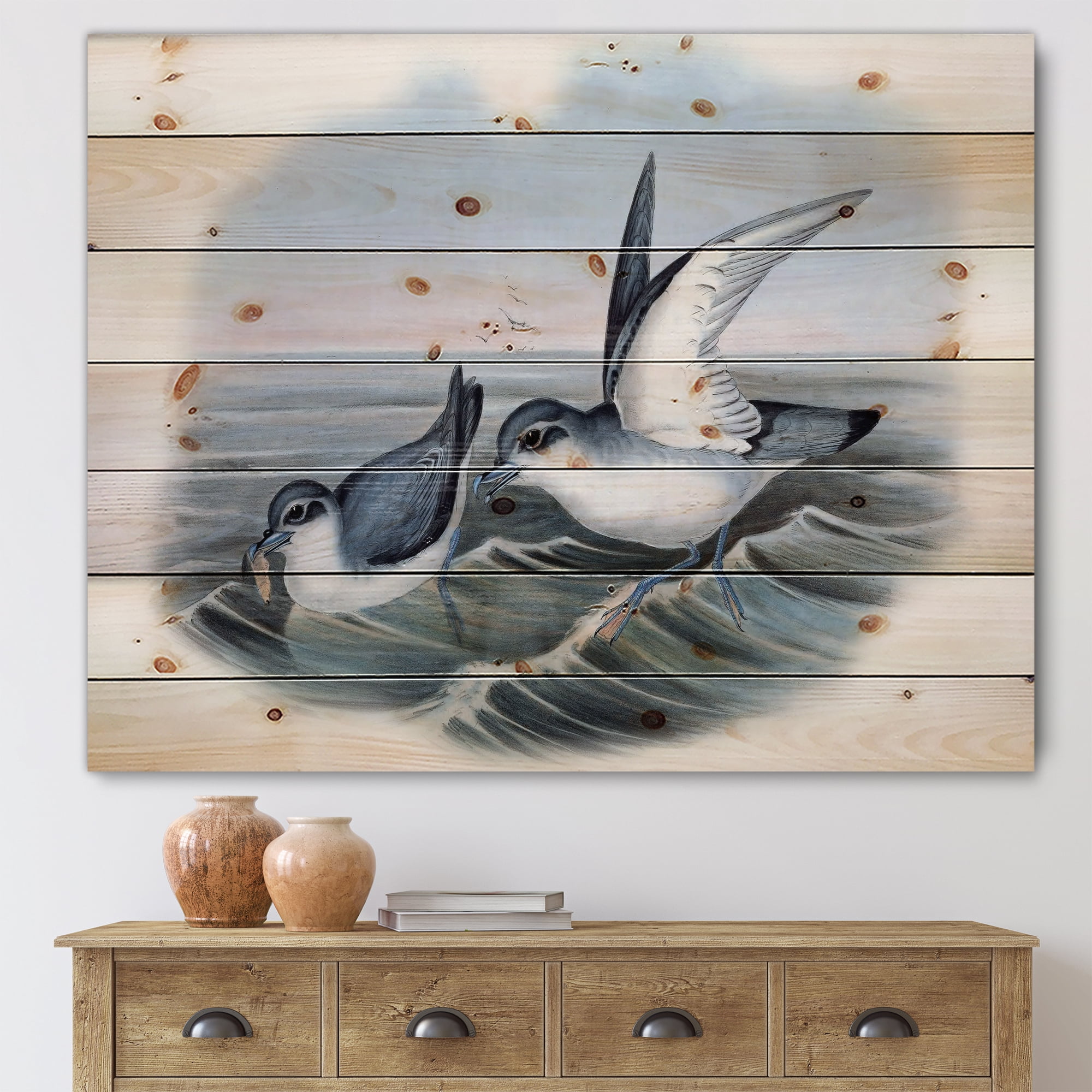 Designart 'Ancient Bird Life X' Traditional Print on Natural Pine Wood