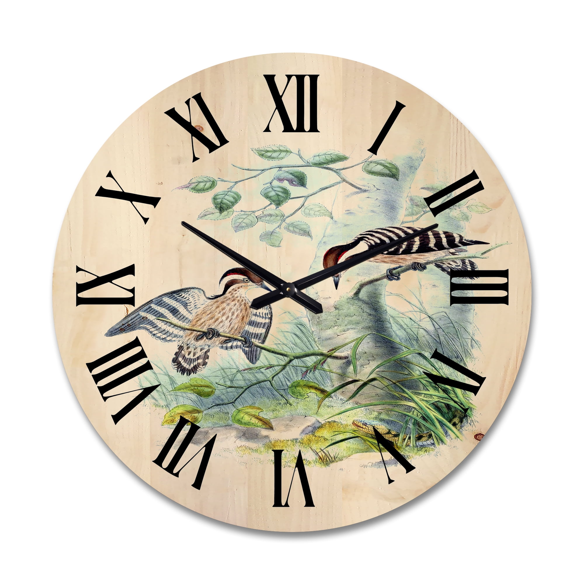 Designart 'Ancient Birds In The Wild I' Traditional Wood Wall Clock