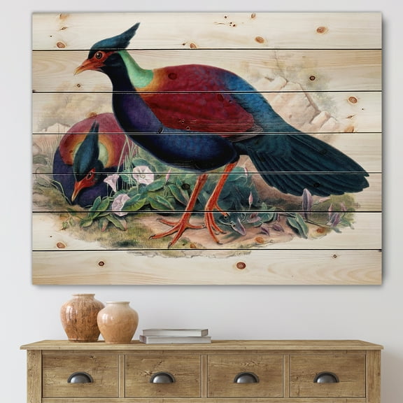 Designart 'Ancient Birds In The Wild II' Traditional Print on Natural Pine Wood