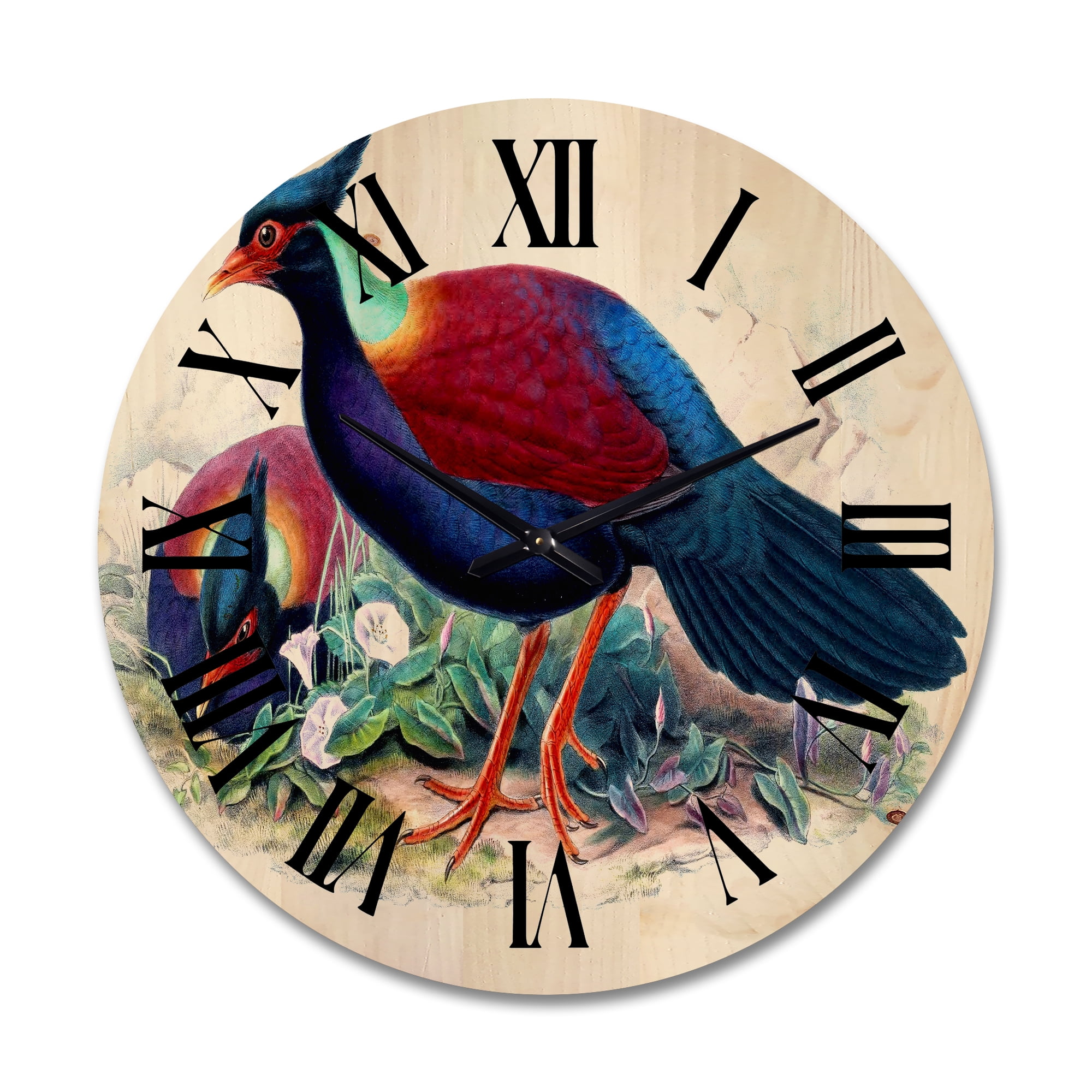 Designart 'Ancient Birds In The Wild II' Traditional Wood Wall Clock