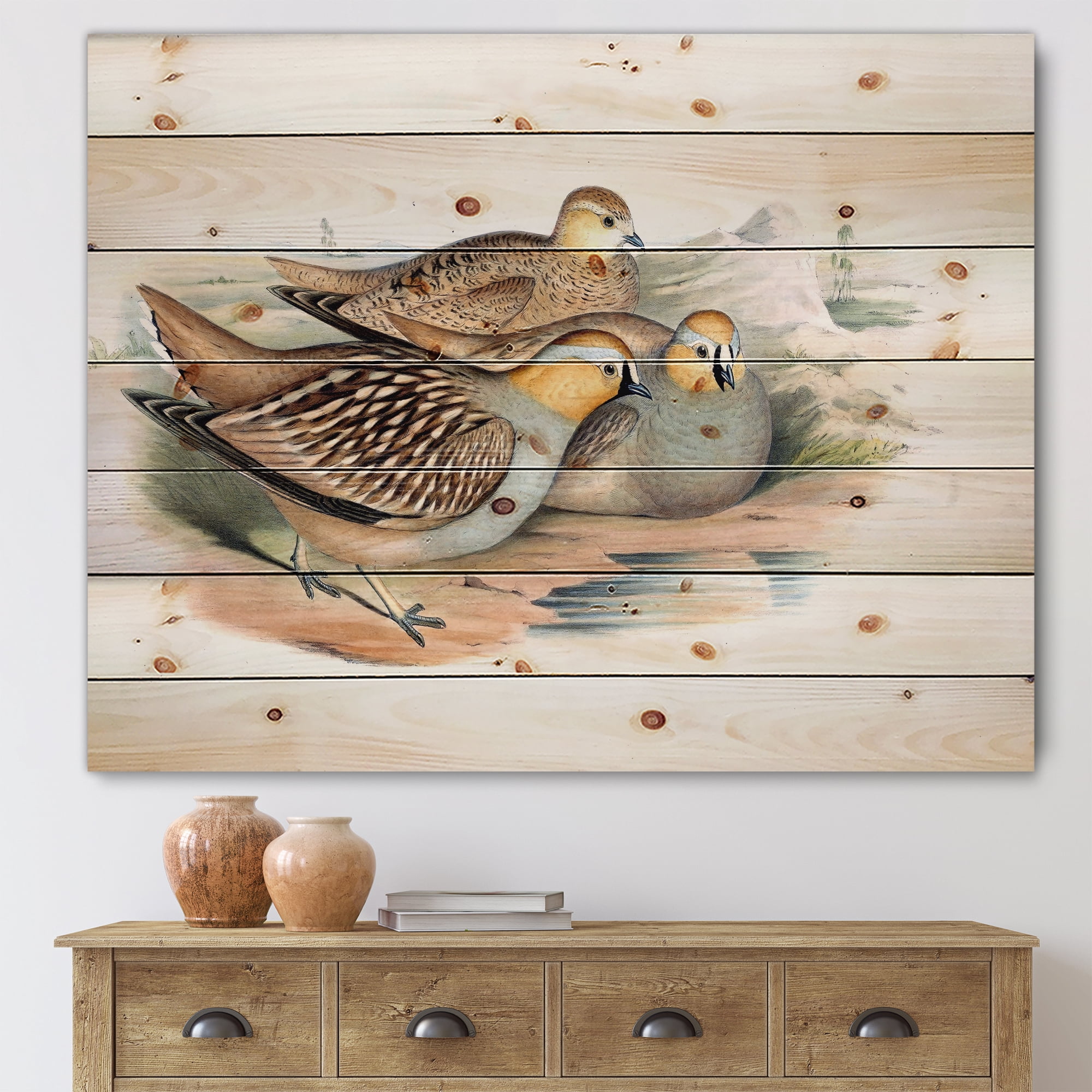 Designart 'Ancient Birds In The Wild III' Traditional Print on Natural Pine Wood