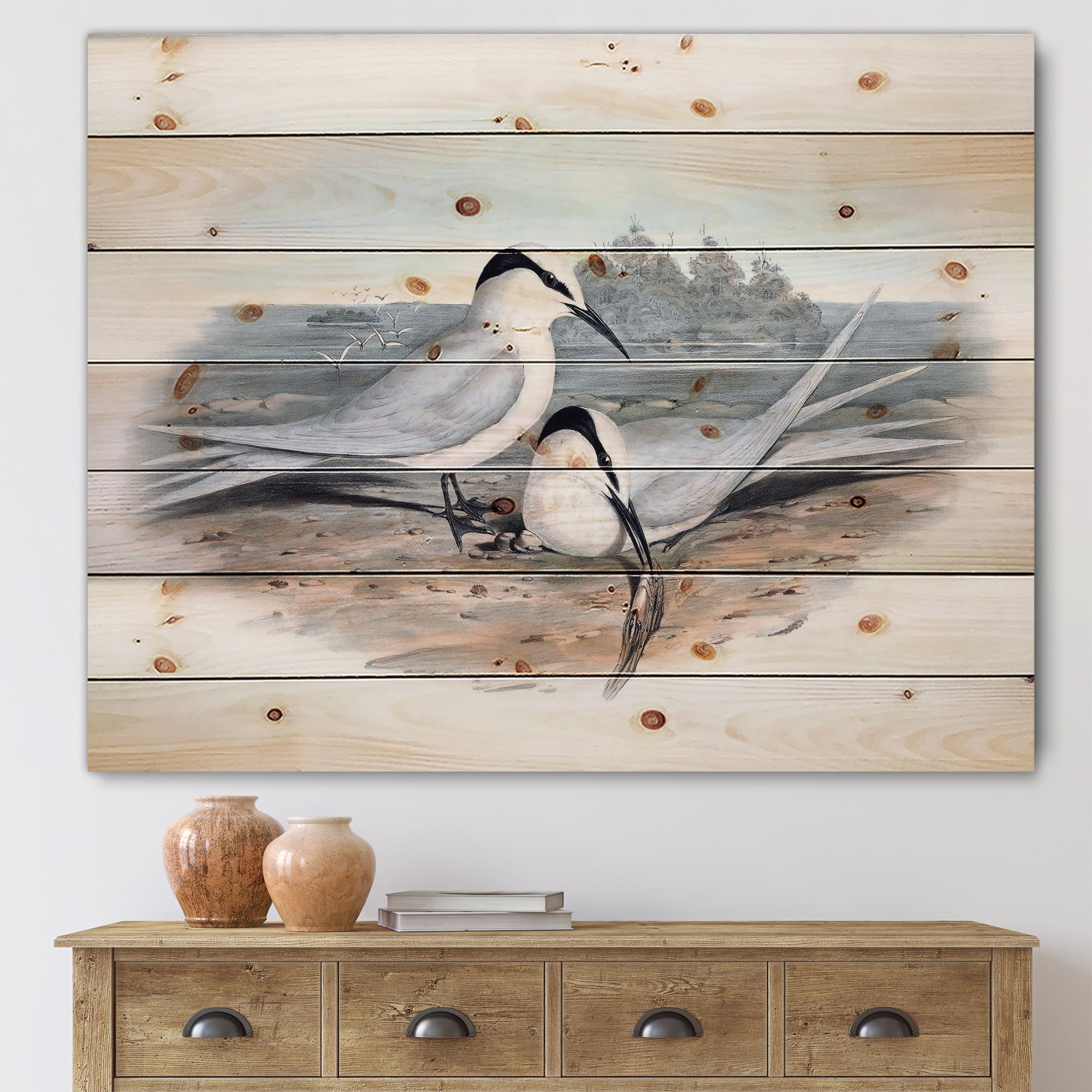 Designart 'Ancient Birds In The Wild IX' Traditional Print on Natural Pine Wood