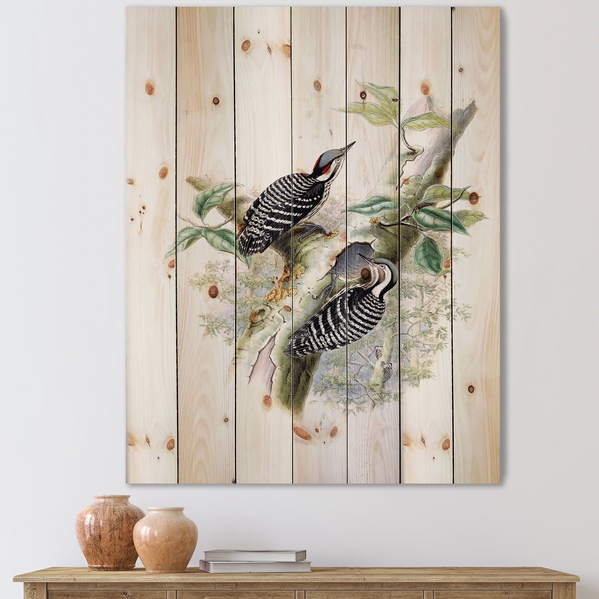 Designart 'Ancient Birds In The Wild V' Traditional Print on Natural Pine Wood