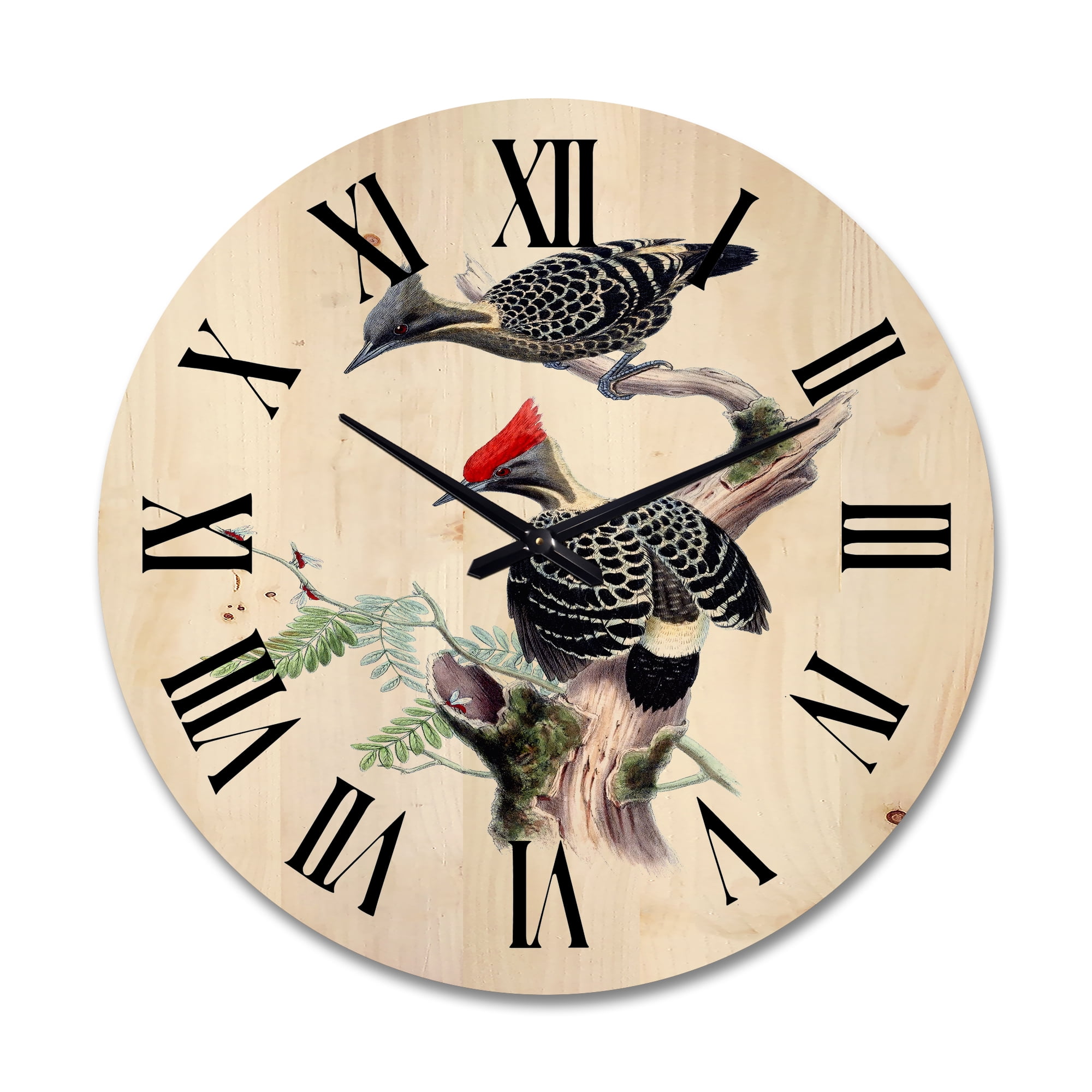 Designart 'Ancient Birds In The Wild VI' Traditional Wood Wall Clock
