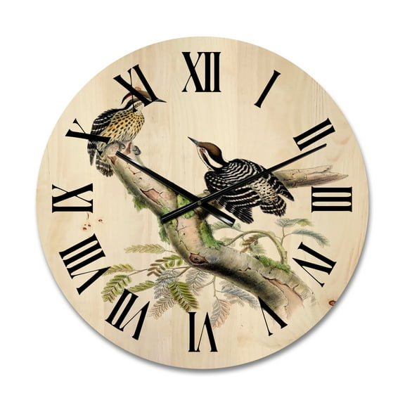 Designart 'Ancient Birds In The Wild VIII' Traditional Wood Wall Clock