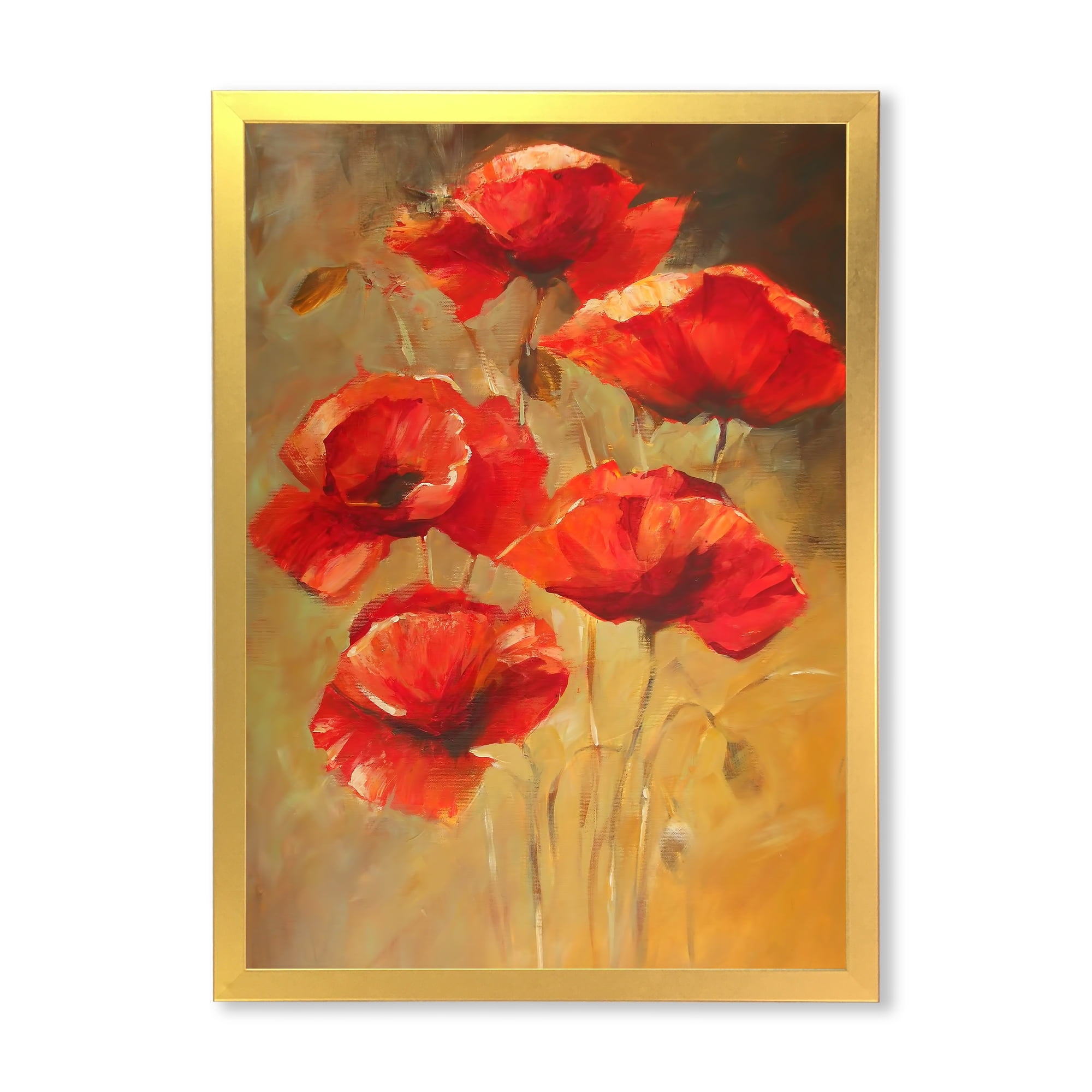 Designart 'Ancient Blooming Poppies II' Traditional Framed Art Print