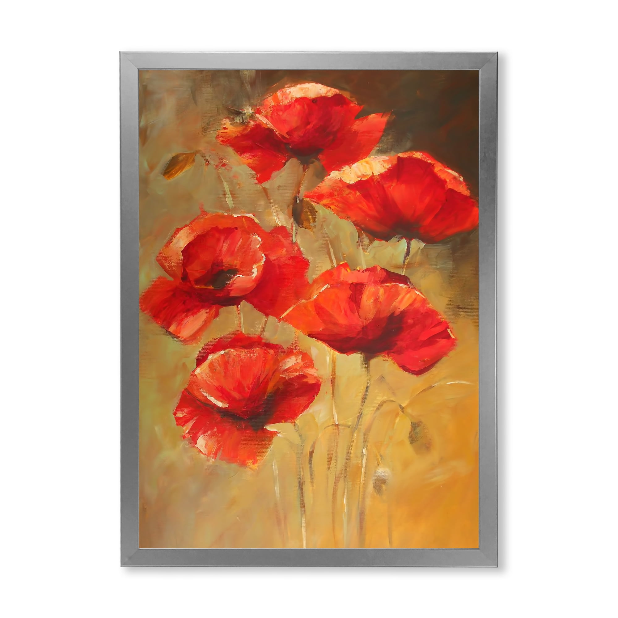 Designart 'Ancient Blooming Poppies II' Traditional Framed Art Print