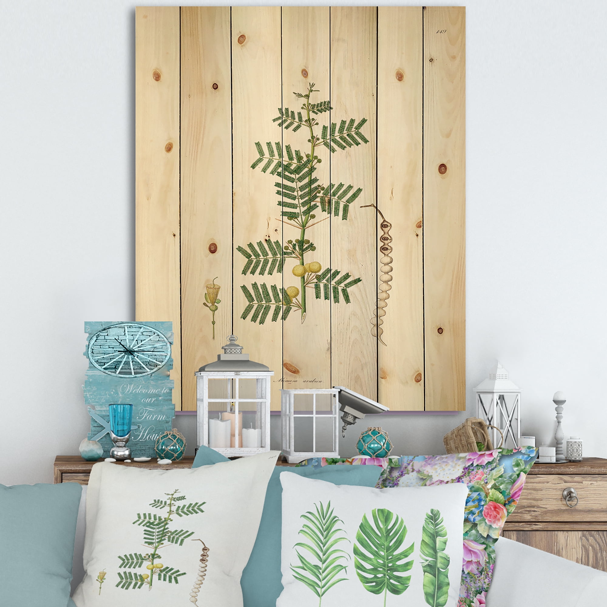 Designart 'Ancient Blossoming Flower III' Farmhouse Print on Natural Pine Wood