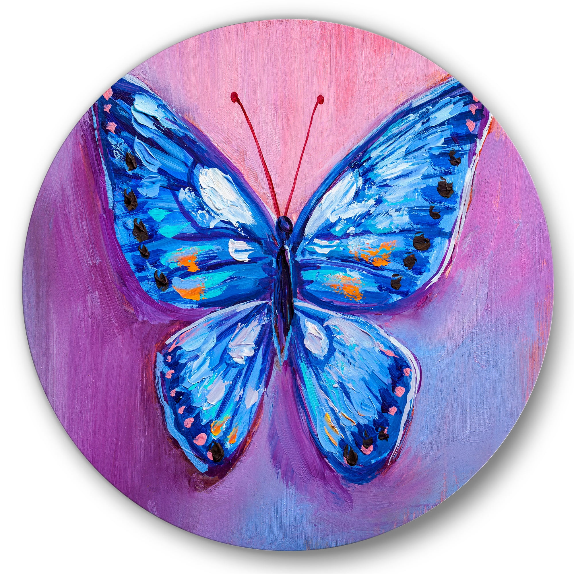 Designart 'Ancient Blue Butterfly I' Modern Circle Metal Wall Art 29x29 - Disc of 29