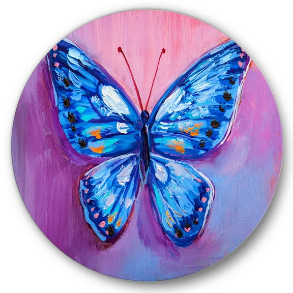 Designart 'Ancient Blue Butterfly I' Modern Circle Metal Wall Art 36x36 - Disc of 36
