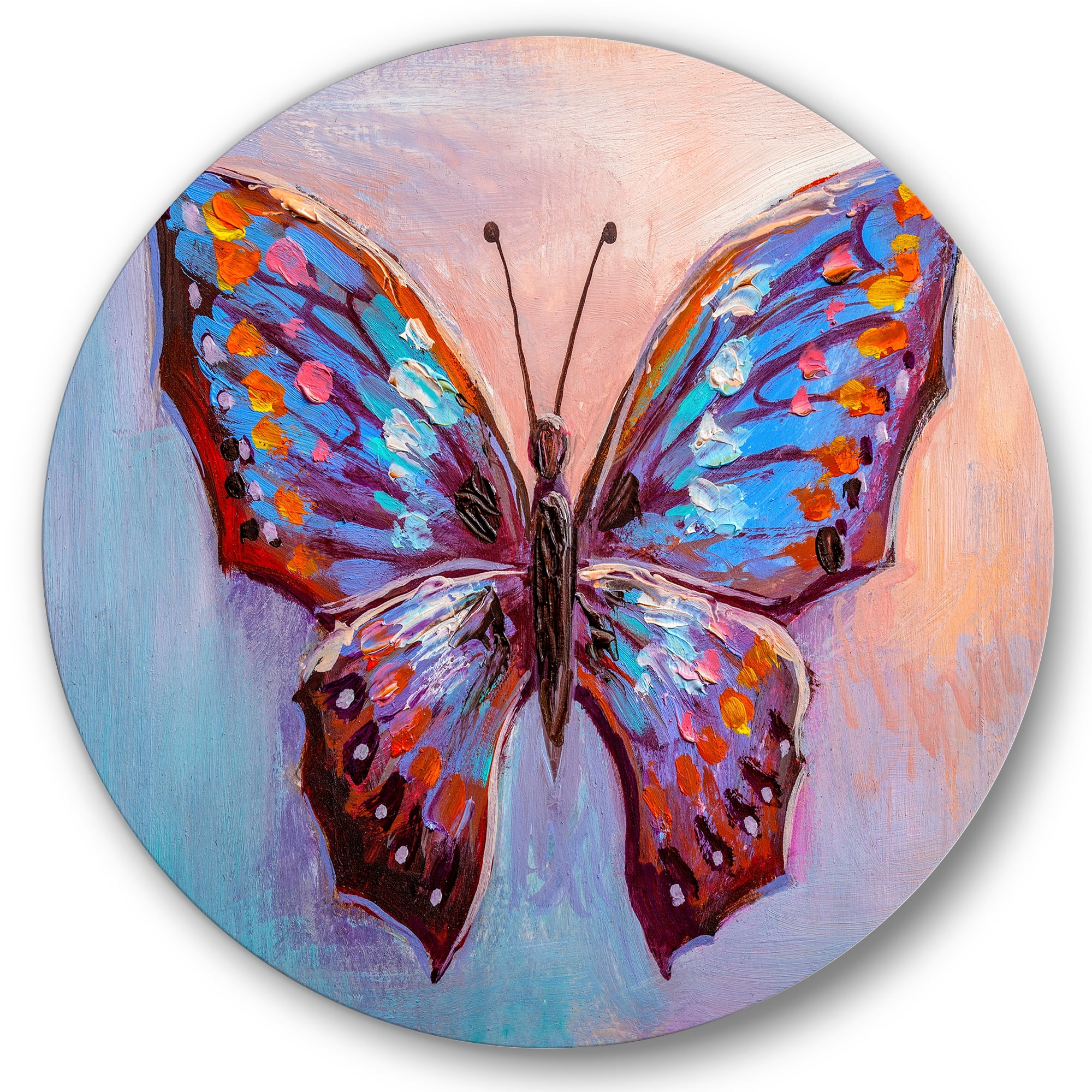 Designart 'Ancient Blue Butterfly II' Modern Circle Metal Wall Art 36x36 - Disc of 36