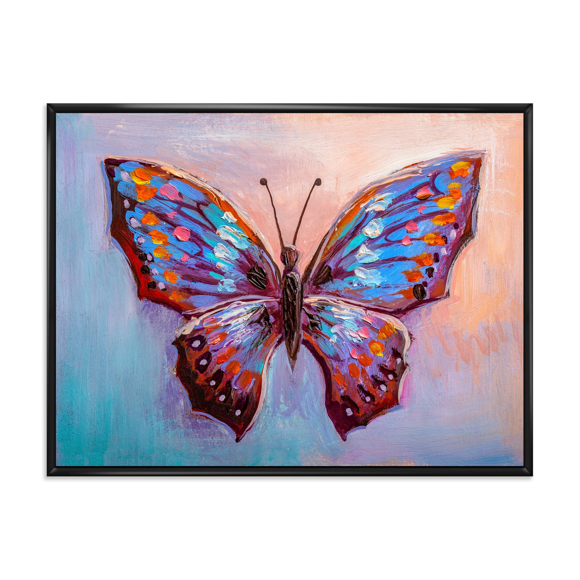 Designart 'Ancient Blue Butterfly II' Modern Framed Canvas Wall Art Print