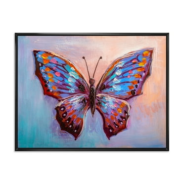 Designart 'Ancient Blue Butterfly II' Modern Framed Canvas Wall Art Print