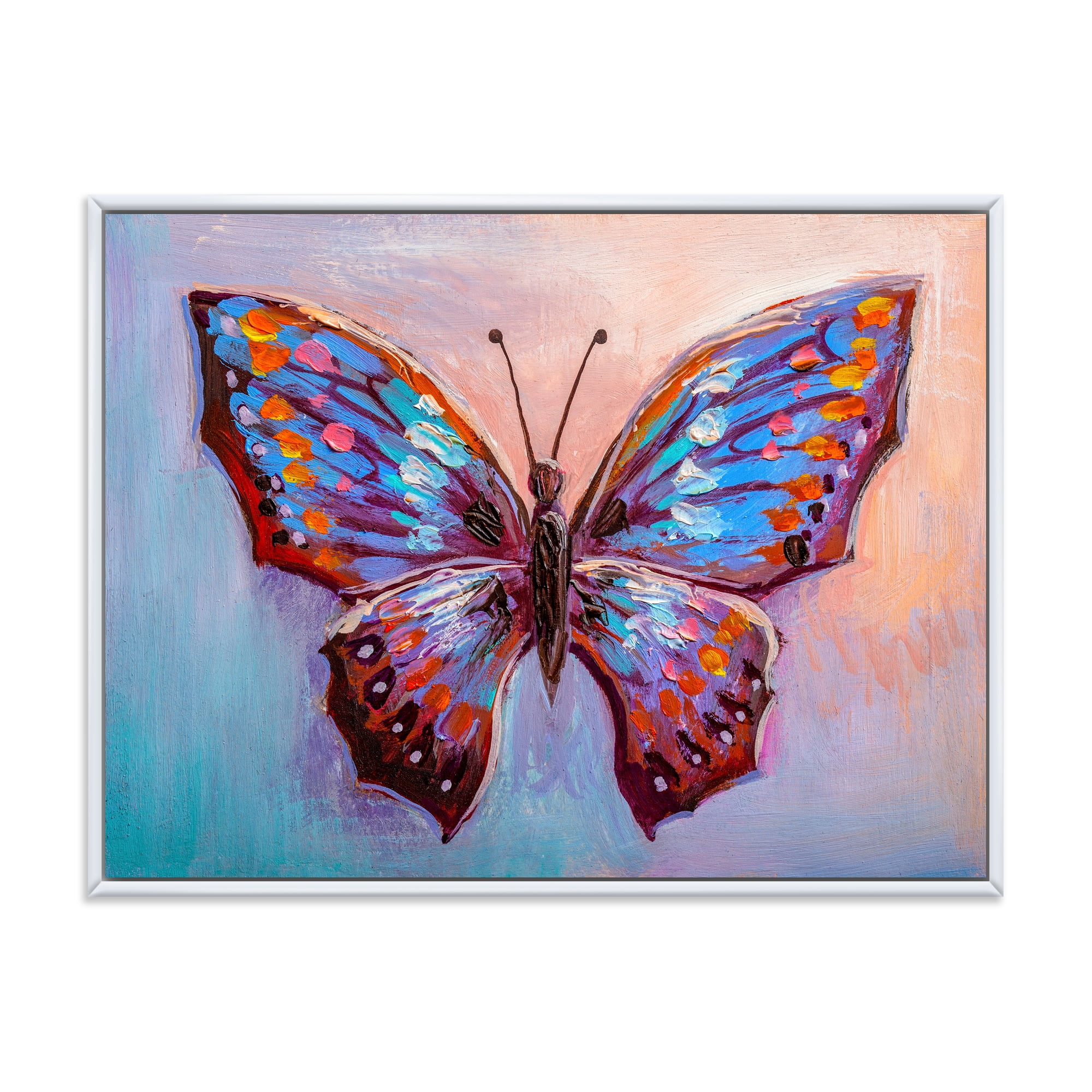 Designart 'Ancient Blue Butterfly II' Modern Framed Canvas Wall Art Print