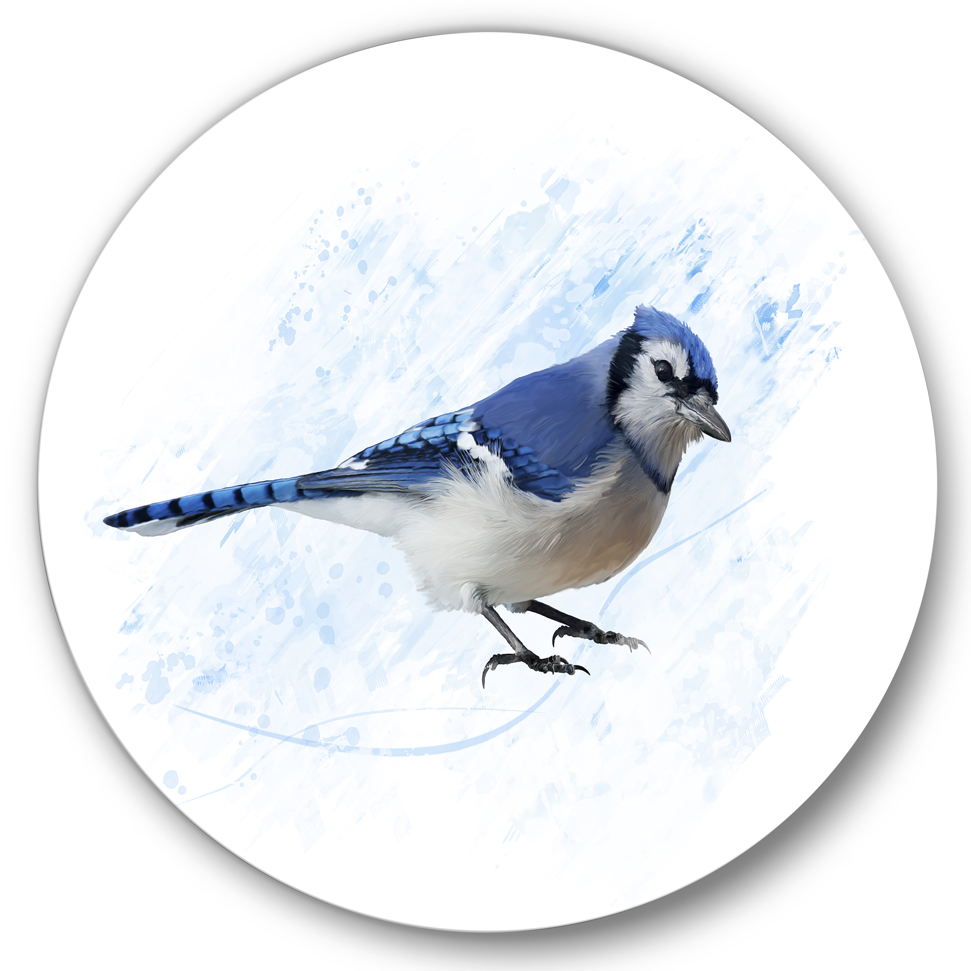 Designart 'Ancient Blue Jay Bird' Traditional Circle Metal Wall Art 29x29 - Disc of 29