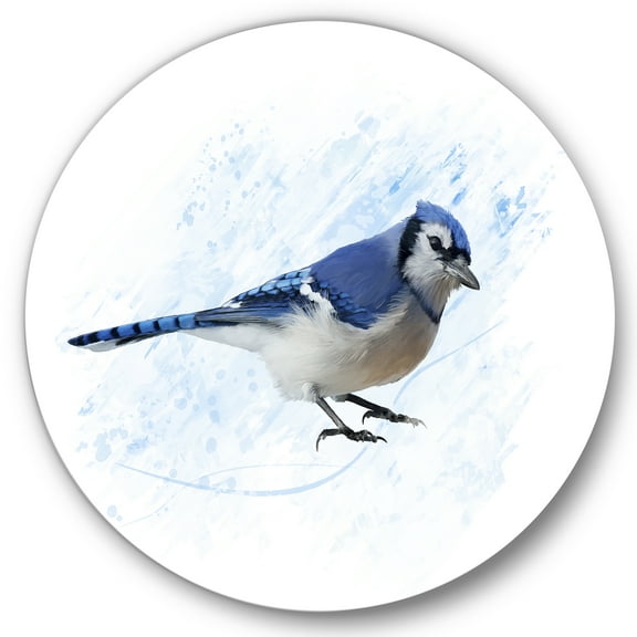 Designart 'Ancient Blue Jay Bird' Traditional Circle Metal Wall Art 36x36 - Disc of 36