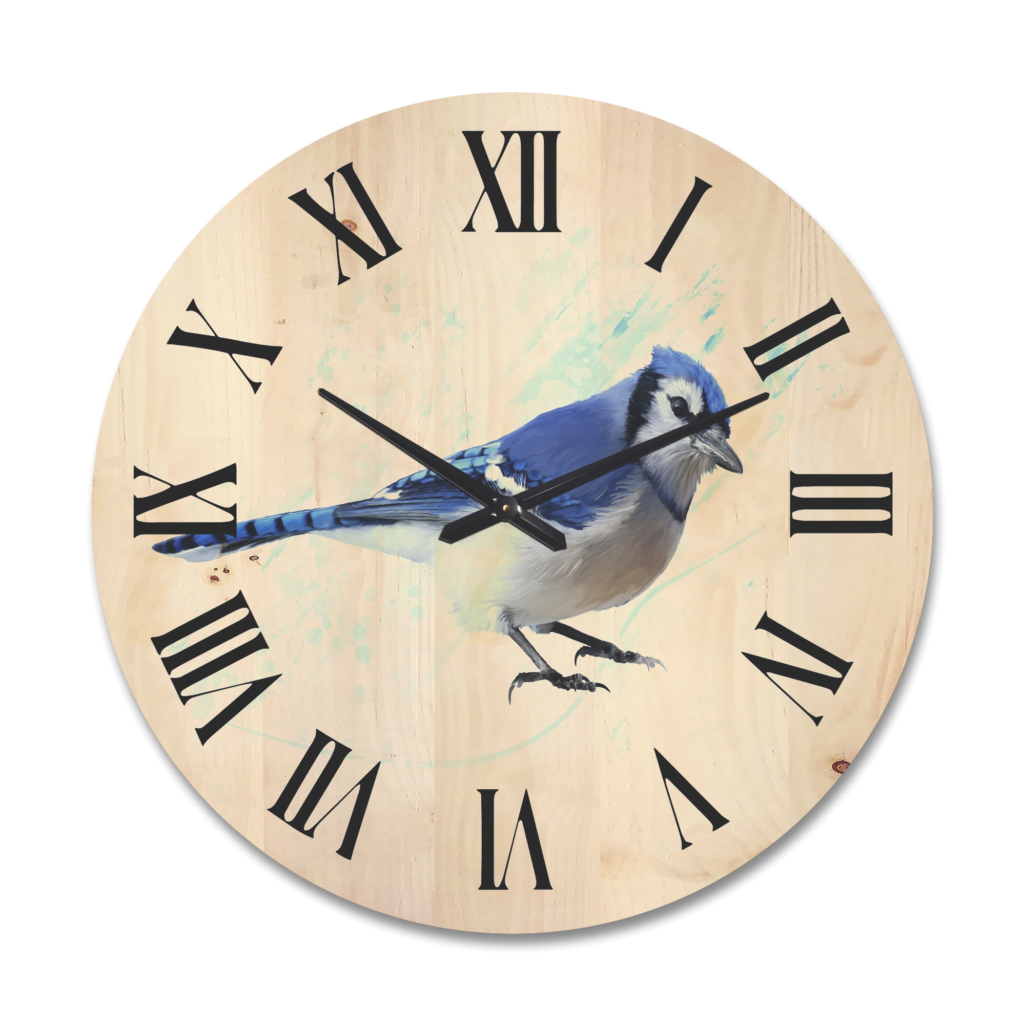 Designart 'Ancient Blue Jay Bird' Traditional Wood Wall Clock