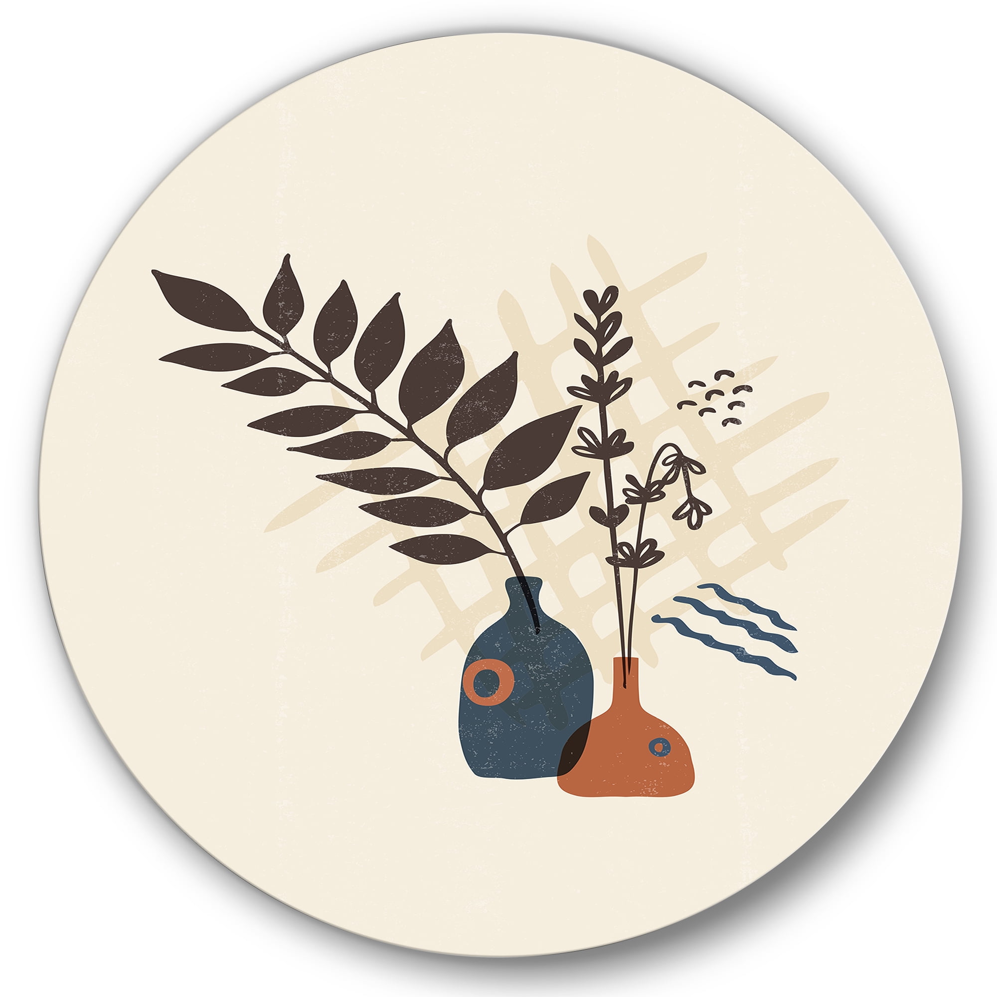 Designart 'Ancient Boho Art Minimalistic Flowers I' Modern Circle Metal Wall Art 23x23 - Disc of 23