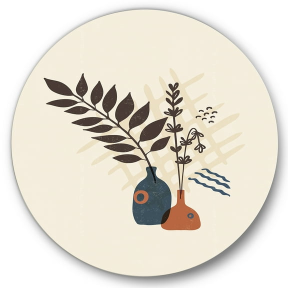 Designart 'Ancient Boho Art Minimalistic Flowers I' Modern Circle Metal Wall Art 36x36 - Disc of 36