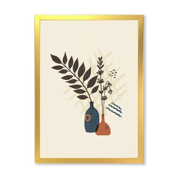 Designart 'Ancient Boho Art Minimalistic Flowers I' Modern Framed Art Print