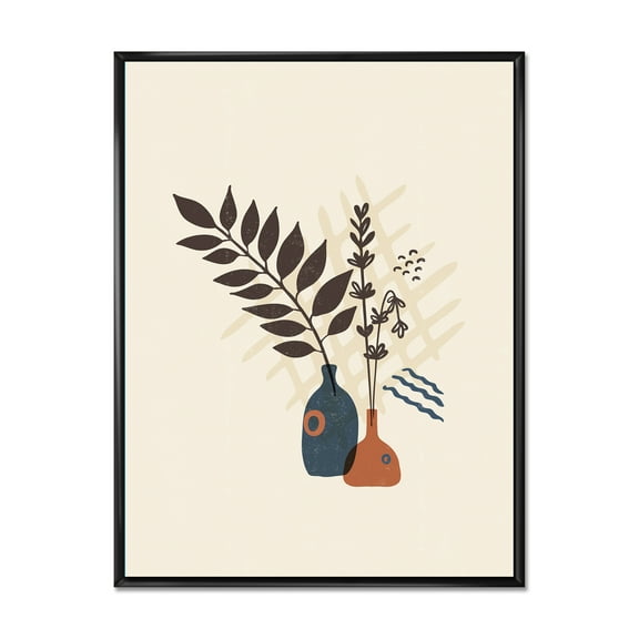 Designart 'Ancient Boho Art Minimalistic Flowers I' Modern Framed Canvas Wall Art Print