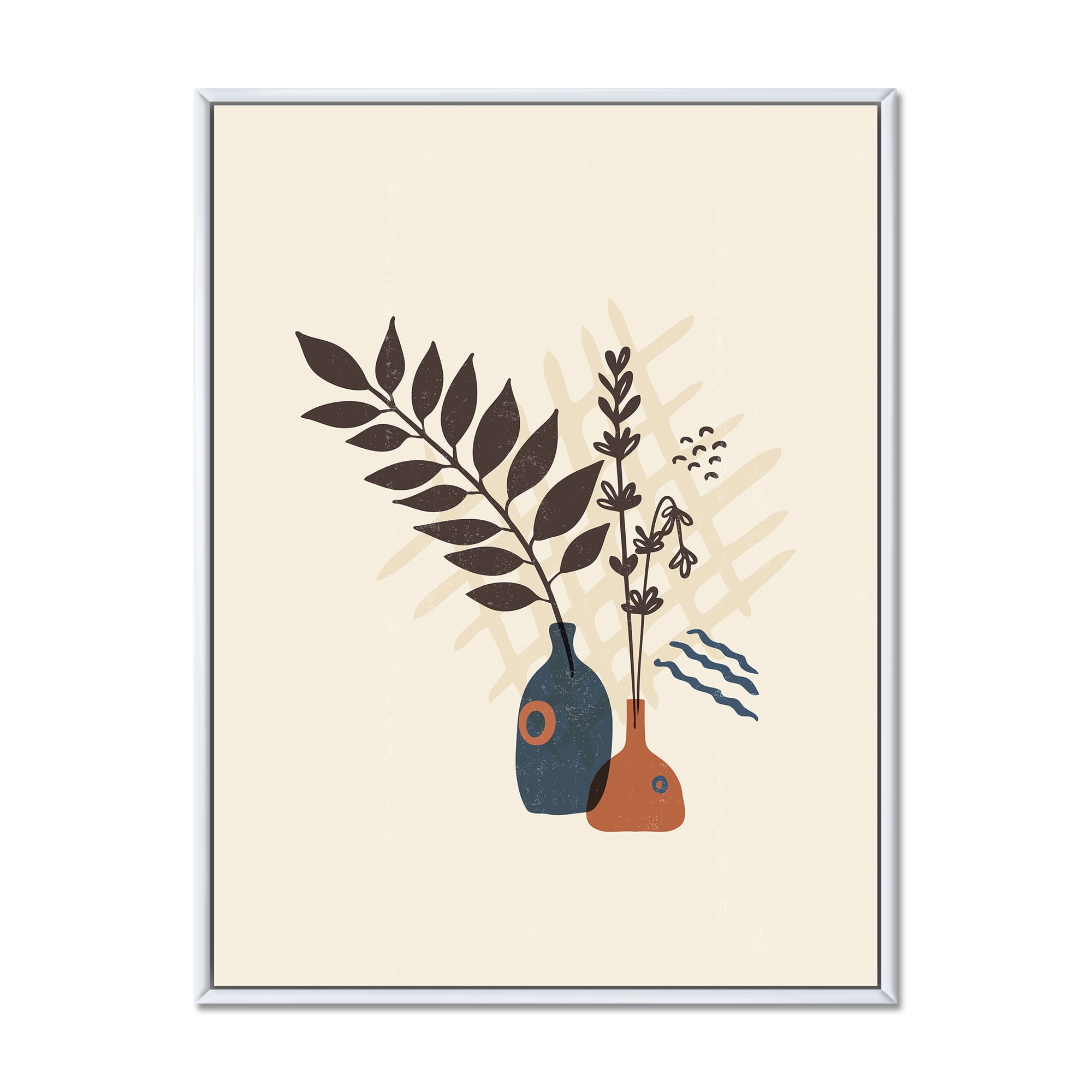 Designart 'Ancient Boho Art Minimalistic Flowers I' Modern Framed Canvas Wall Art Print