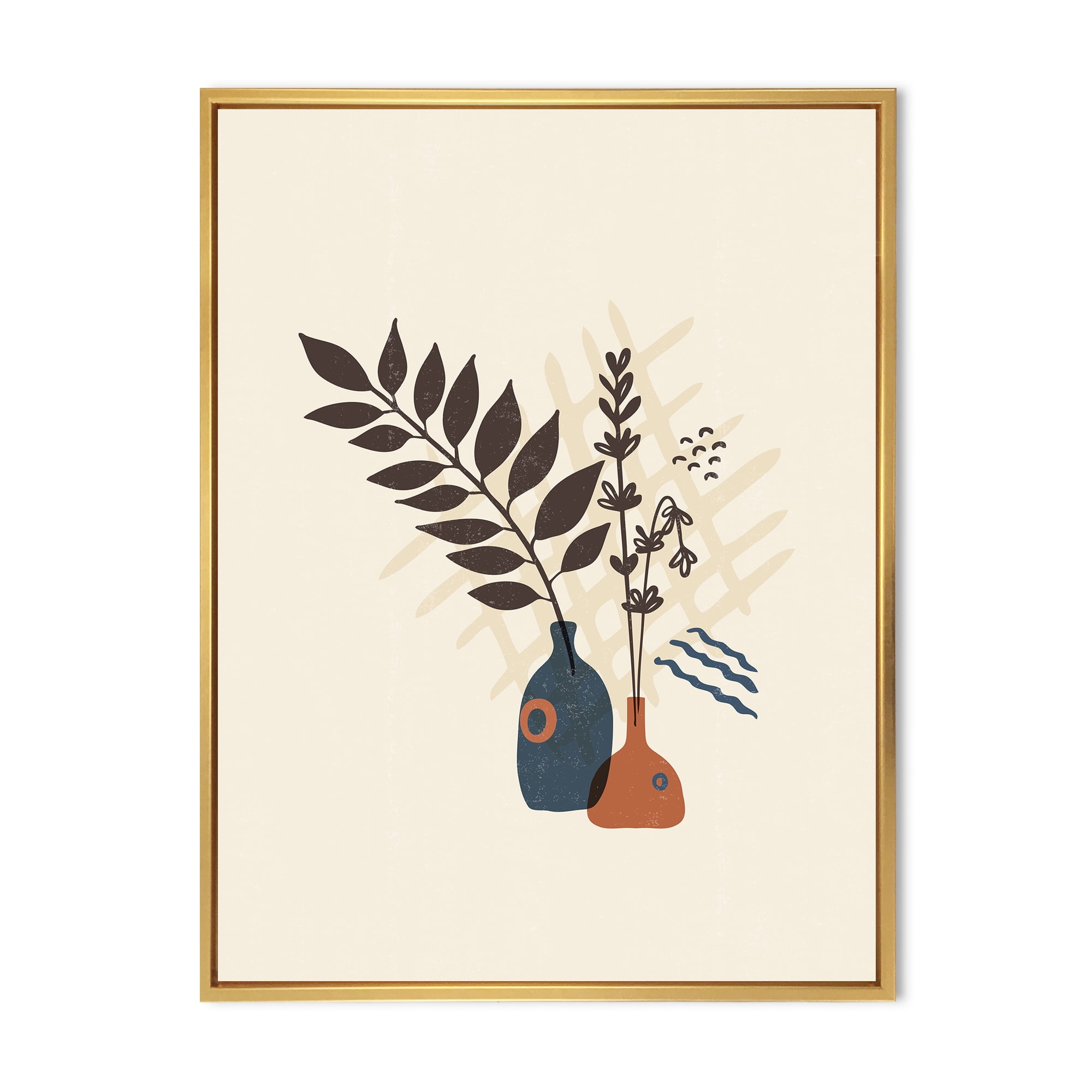 Designart 'Ancient Boho Art Minimalistic Flowers I' Modern Framed Canvas Wall Art Print