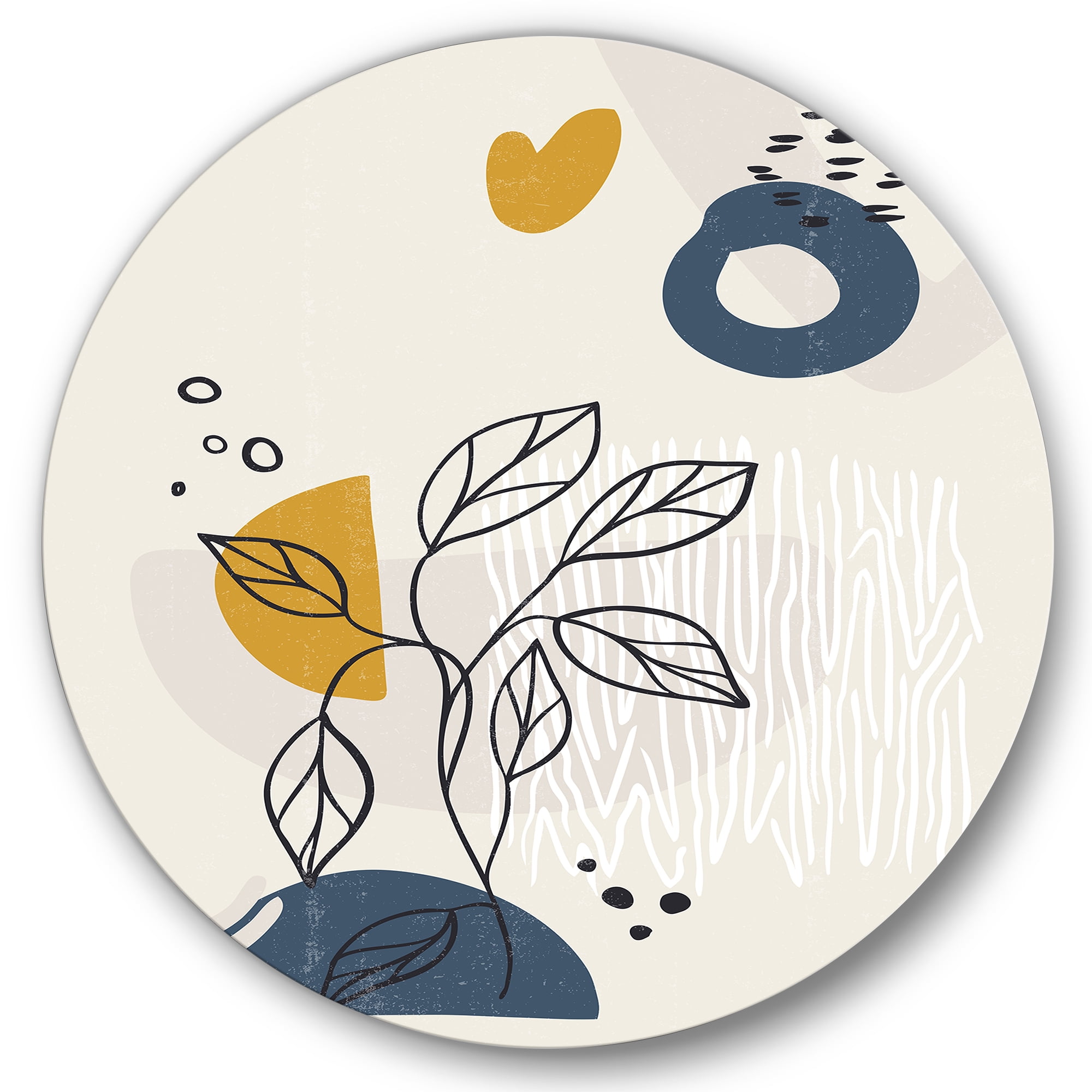 Designart 'Ancient Boho Art Minimalistic Flowers II' Modern Circle Metal Wall Art 23x23 - Disc of 23