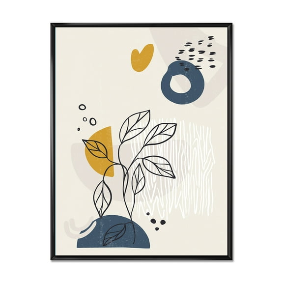 Designart 'Ancient Boho Art Minimalistic Flowers II' Modern Framed Canvas Wall Art Print