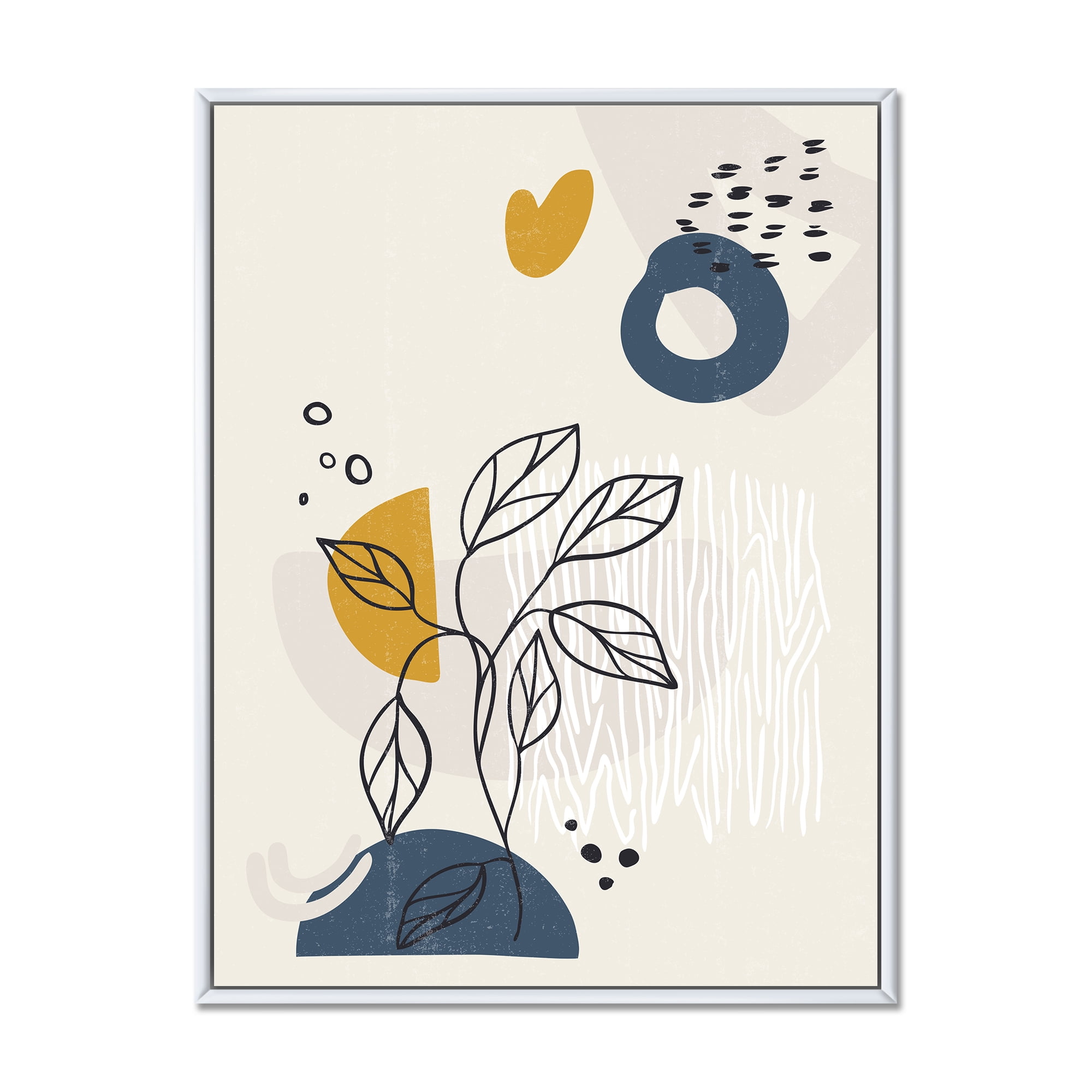 Designart 'Ancient Boho Art Minimalistic Flowers II' Modern Framed Canvas Wall Art Print